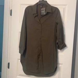 Med NWT olive green over sized button down shirt/dress